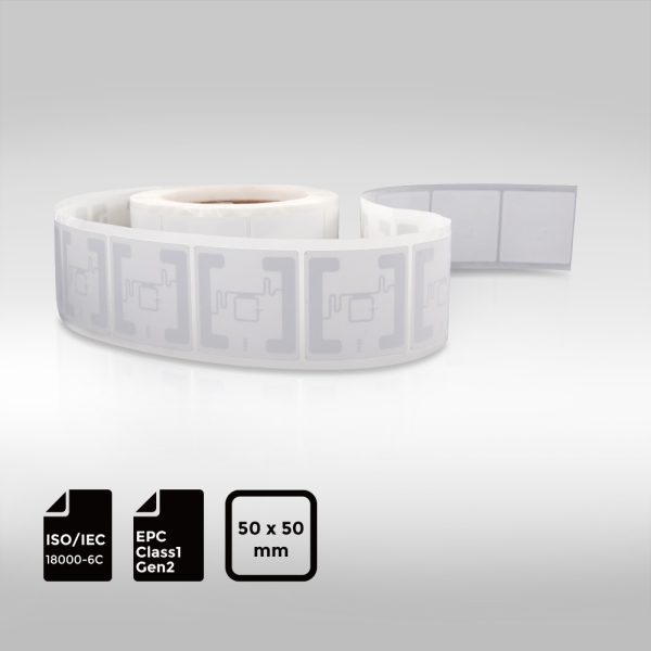 5050mm UHF-RFID-Label featuring Alien Higgs 9 chip for EPC Gen2 asset tracking.