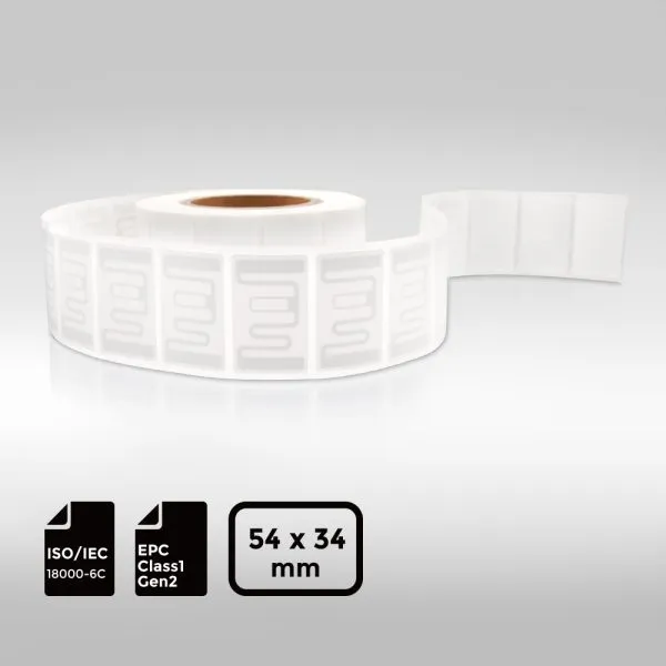 5434mm UHF-RFID-Label with Alien Higgs 9 chip for retail and asset management.