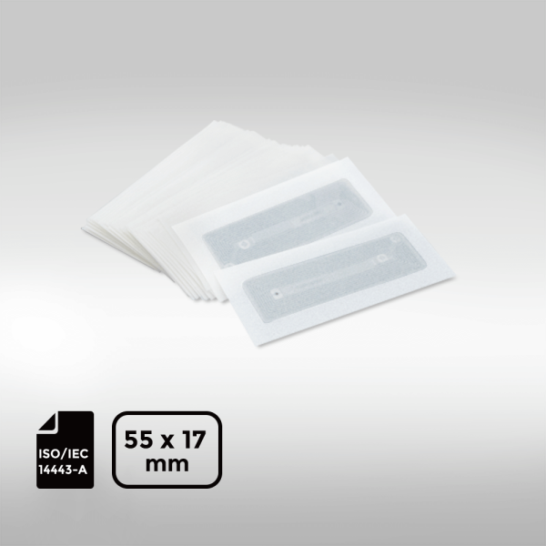 5517mm HF RFID sticker with NXP MIFARE Classic EV1 1K chip for secure asset tracking.