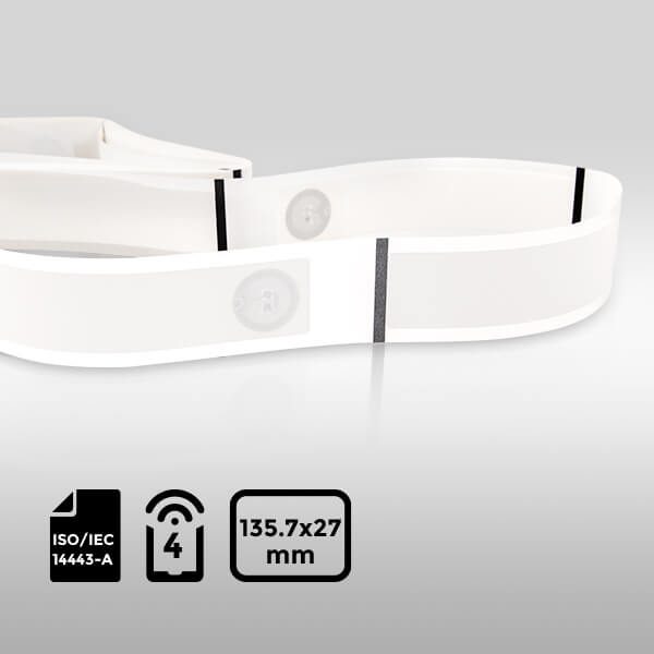135.7 27mm HF-RFID-Label featuring NXP MIFARE DESFire EV3 2K for high-security access control.
