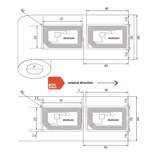 NFC Label 25 by 40mm NXP Ntag213 ISO14443A NFC Type 2