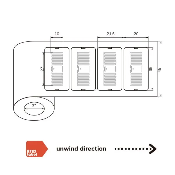 UHF RFID Label Impinj Monza R6P 35 by 20mm ISO18000-6C