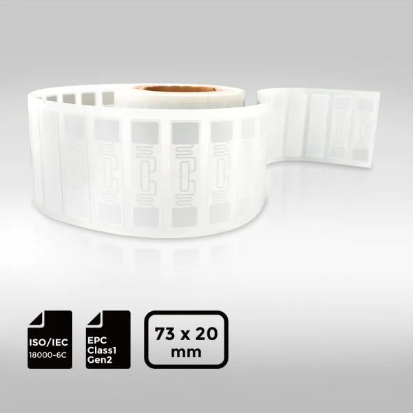 7320mm UHF-RFID-Label with Alien Higgs EC chip for custom branding and secure tracking.