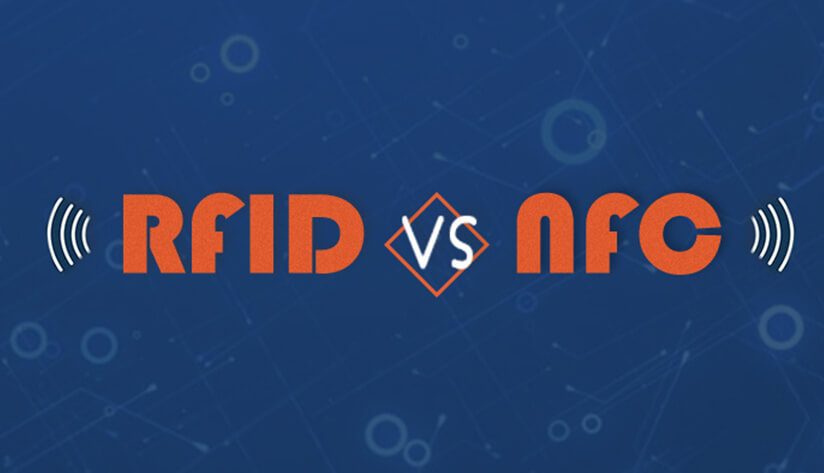 HF RFID vs NFC Comparative infographic banner illustrating RFID versus NFC technology
