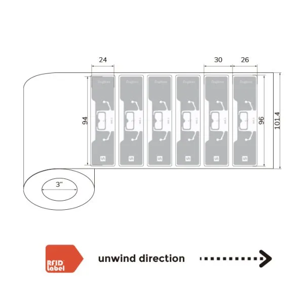 Technical Specification Diagram of Impinj M730 AD Dogbone RFID Label Roll