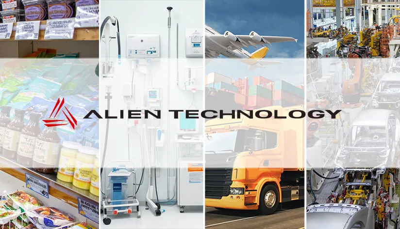 Alien Technology Corporate Branding Over Multi-Industry Application Panels: Retail, Healthcare, Logistics, and Automotive Manufacturing