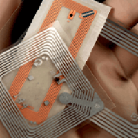 Close-up of NFC Labels and Inlays with Spiral Antenna Coils