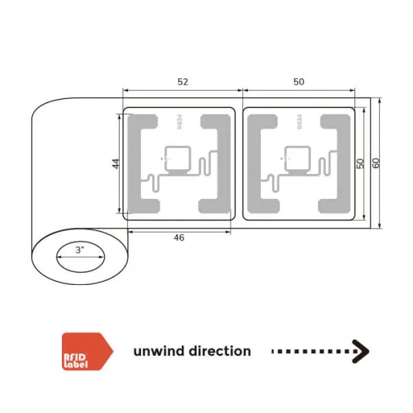 Dimensional Drawing of Alien Higgs-3 RFID Self-Adhesive Label Roll