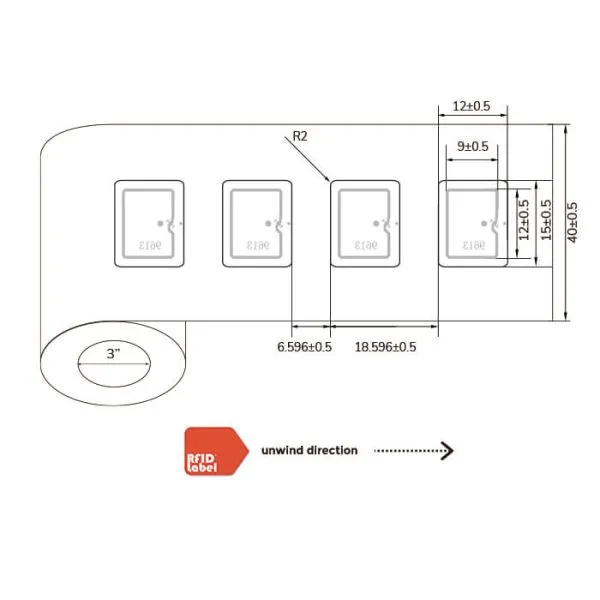 Technical diagram of 1512mm UHF-RFID-Wet-Inlay showing Alien Higgs EC antenna layout and dimensions.