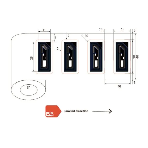 Technical dimensions for 3015mm NFC Wet Inlay featuring ST25TV02KC chip.