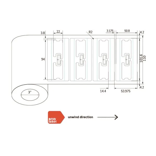 NXP UCODE® 8 Coated Paper RFID Label 4″×2″ | 101.6×50.8mm - RFID Label
