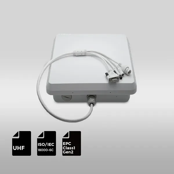 Integrated UHF RFID Reader with Impinj E710 chip and multi-interface support (RJ45, RS232).