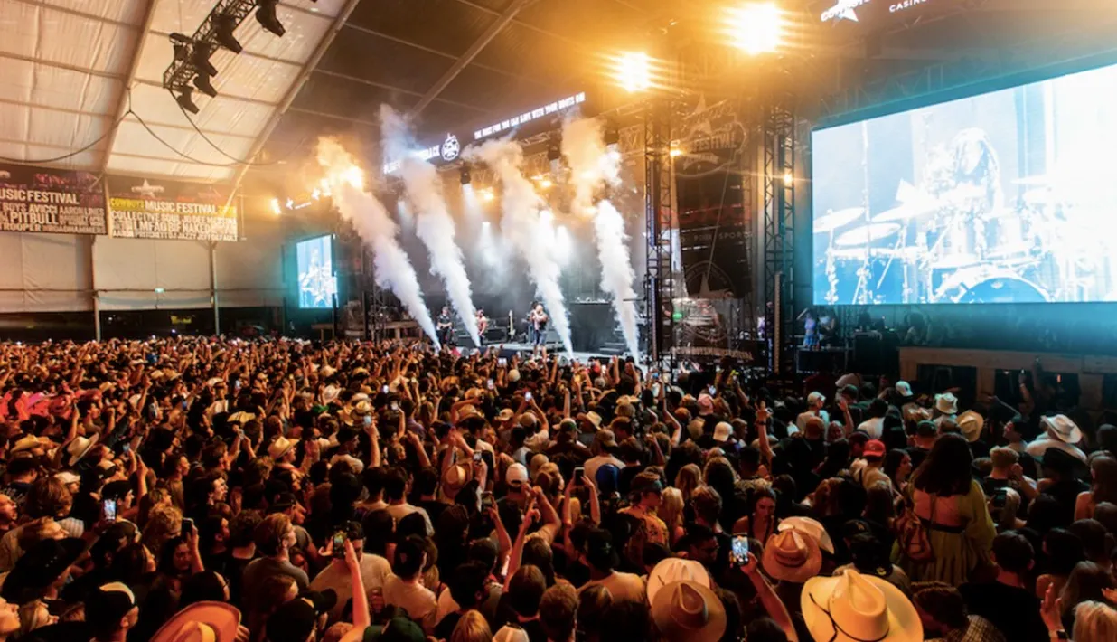 Why NFC Amenity Management is Essential for Large-Scale Event Venues A large crowd at a music festival enjoying a live performance with smoke effects and stage lights.