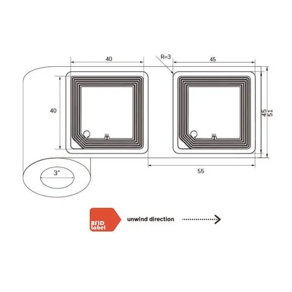 Roll of HF NFC labels with NXP MIFARE Ultralight EV1 chip and 3M adhesive for batch NFC tagging