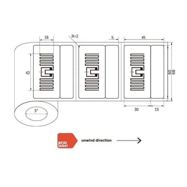 Roll of dual-segment RFID labels with Impinj M730 chip for versatile tagging needs