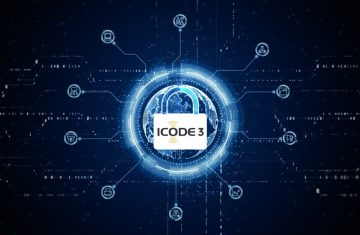 ICODE 3 RFID Technology with Security Features A futuristic digital network with the ICODE 3 logo and a lock symbol in the center.