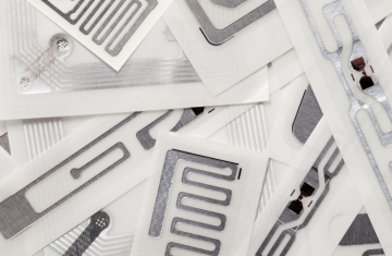 Close-up of RFID Tags and Labels for Tracking Close-up of various RFID tags and labels.