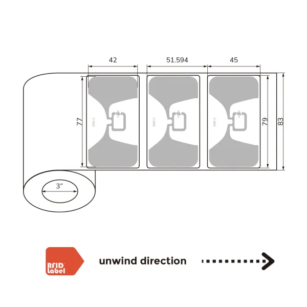 Roll of RFID labels with Impinj Monza 4QT chip for bulk applications in retail and logistics