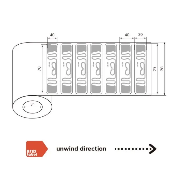 Detailed size information of the ARC Certified RFID Label for design integration