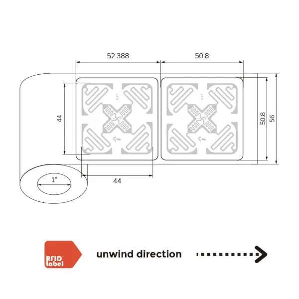 Detailed dimensions of the 2 2 inch UHF RFID Label for packaging and system integration