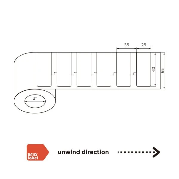 Dimensions of Flexible and Printable On-Metal UHF RFID Label 60 25 mm