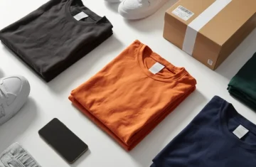 RFID Tag Placement Guide for Apparel, Footwear, Electronics and Packaging Folded apparel shoes and a labeled shipping box, showing how an RFID Inventory System supports item level tracking from receiving to shipping.