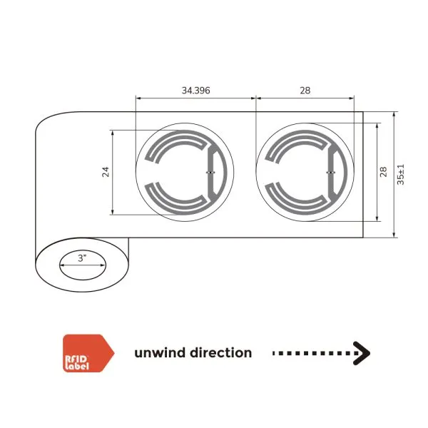 RFID Wet Inlay Impinj Monza R6 P size and structure details