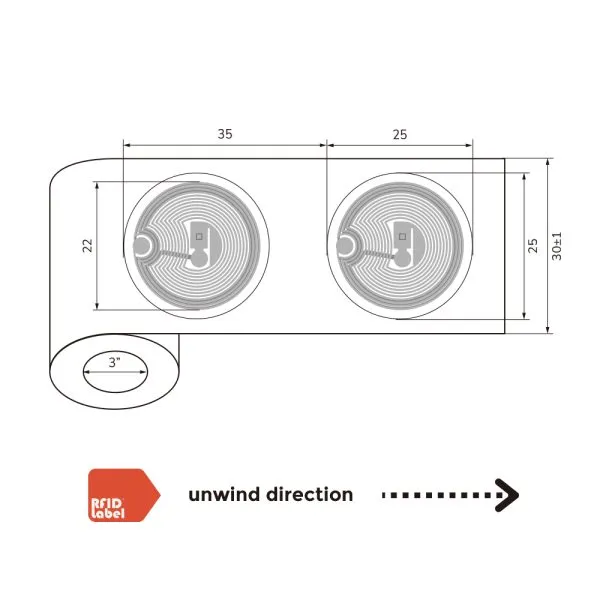 Dimensions of RFID Wet Inlay NXP ICODE SLIX2