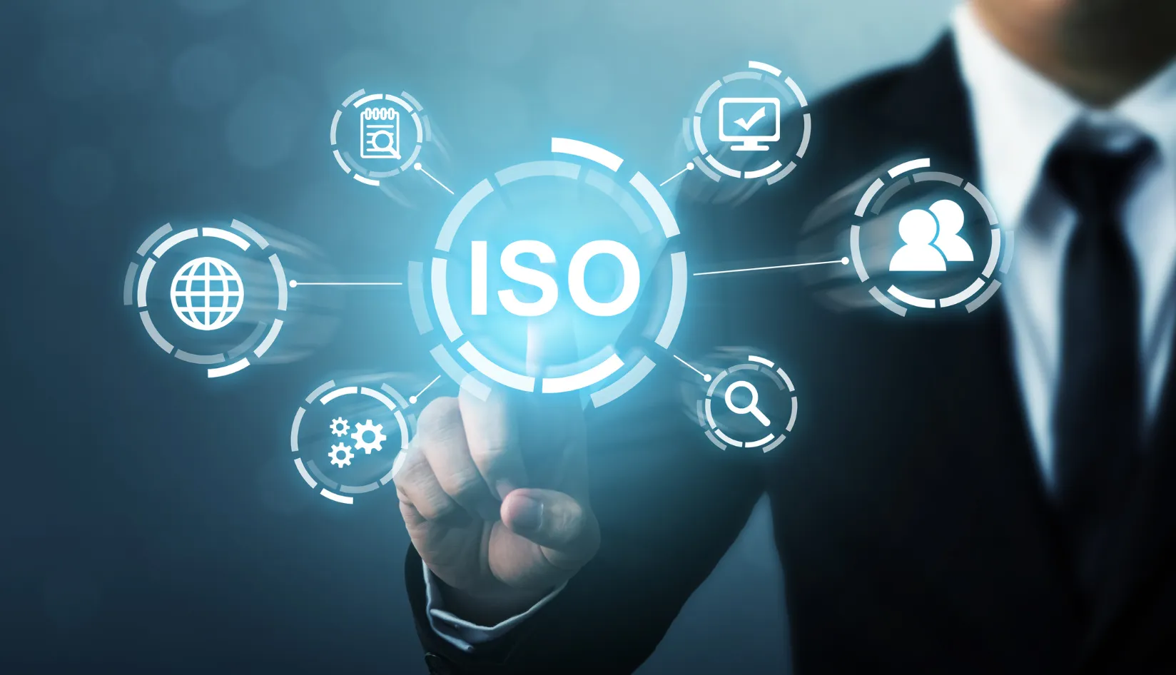 ISO 27001 Certification Why Information Security Matters When Choosing an RFID Label Supplier ISO technology concept showing digital certification and smart transportation management with connected systems.